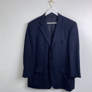 Ermenegildo Zegna Blazer Jacket US44R IT54R Silk Wool Navy Blue textured lined